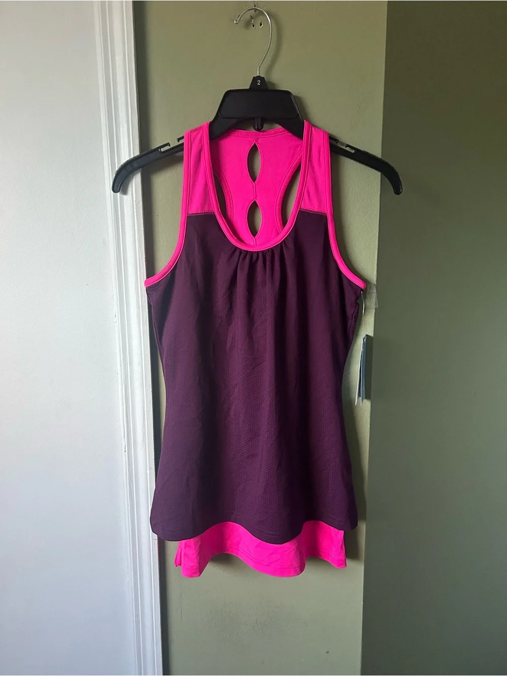 NWT aspire Women's Pink and Plum Racerback Tank with Keyhole Back Sz XS